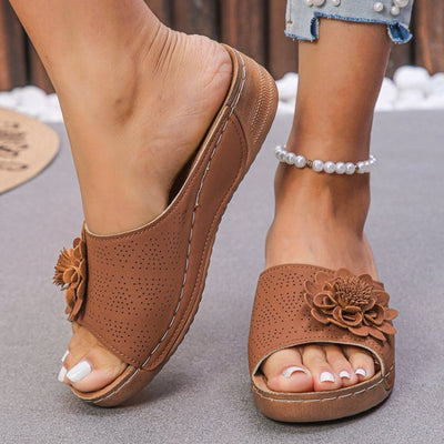 Dahlia - Floral Wedge Sandals