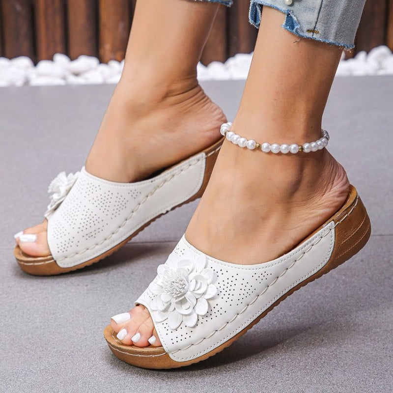 Dahlia - Floral Wedge Sandals
