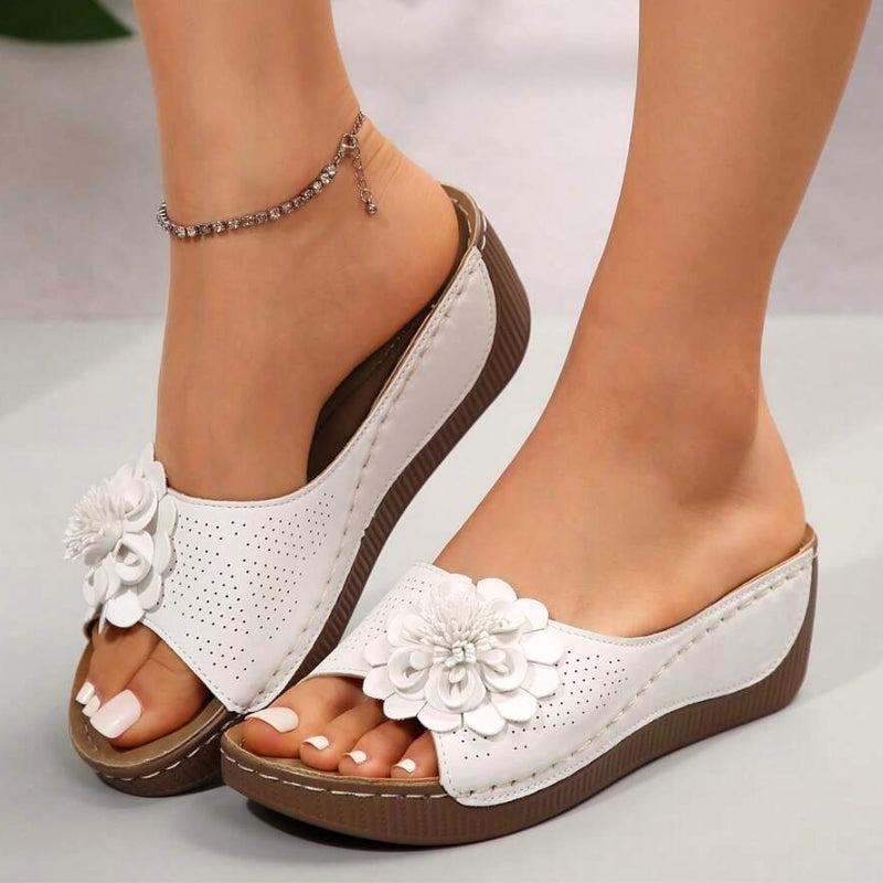 Dahlia - Floral Wedge Sandals