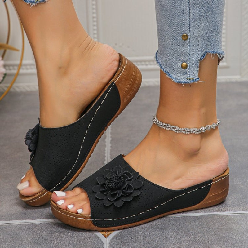 Dahlia - Floral Wedge Sandals